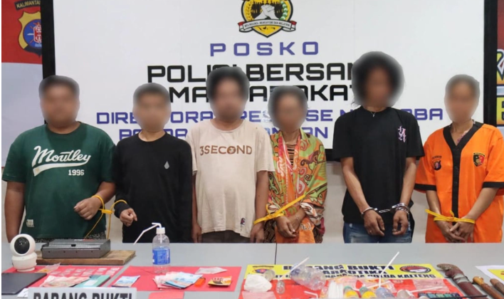 Personel Ditresnarkoba Polda Kalteng mengamankan enam orang beserta barang bukti dalam operasi KRYD di kawasan Puntun, Palangka Raya.